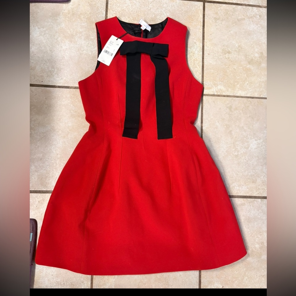 Elegant Red womens Dress with Black Bow